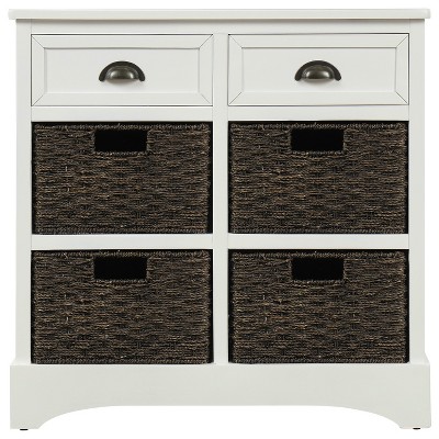 Chery Life Rustic Storage Cabinet with Two Drawers and Four Classic Rattan Basket for Dining Room, Living Room