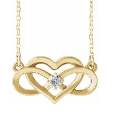 Pompeii3 14k Yellow Gold Solitaire Heart Shaped Infinity Pendant 18" Necklace