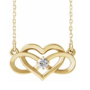 Pompeii3 14k Yellow Gold Solitaire Heart Shaped Infinity Pendant 18" Necklace - 1 of 3