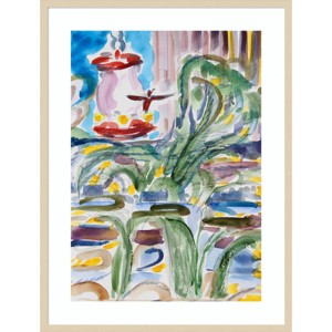 Amanti Art 31"x41" Hummingbird and lily pond by Richard H. Fox Wood Framed Wall Art Print Brown: Modern Acrylic Lithograph, Fir Wood Frame - 1 of 4