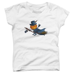 Girl's Design By Humans Halloween flying pumpkin By officegeekshop T-Shirt - 1 of 2
