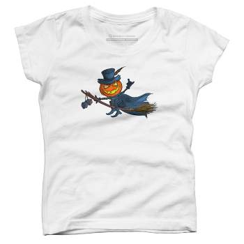 Girl's Design By Humans Halloween flying pumpkin By officegeekshop T-Shirt