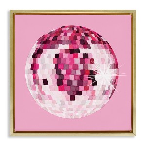 Stupell Industries Dazzling Pink Disco Ball Floating Frame Canvas Art, Gold, 25" x 25" - 1 of 4