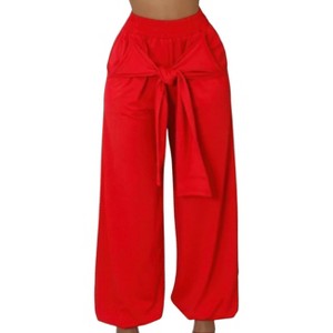 Slickblue Women's High-Waisted Stretch Pants, Elastic Waist, Pockets, Cuffed Bottoms, Color Options, Size S-L - 1 of 4