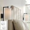 Possini Euro Design Bixby Modern Wall Lamps Set of 2 with Smart Sockets Black Plug-In 8" Fixture White Fabric Shades for Bedroom Reading - 2 of 4