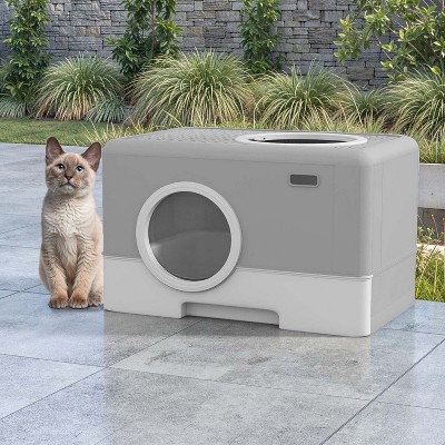LunaLulinlk Gray Large Closed Cat Litter Box with Lid and Drawer for Easy Cleaning