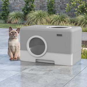 LunaLulinlk Gray Large Closed Cat Litter Box with Lid and Drawer for Easy Cleaning - 1 of 4
