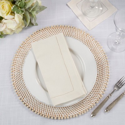 Ecru Hemstitched Linen Cotton Dinner Napkins, Set of 4