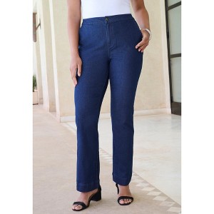 Roaman's Plus Size High-Rise Bootcut Denim Trouser - 1 of 2