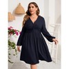 WhizMax Women's Plus Size Dress V Neck Long Sleeve Front Knotted Elastic Elegant Dress A Line Knee Length Midi Dress - 3 of 4