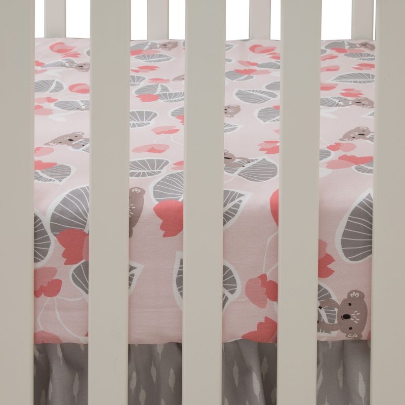 Lambs & Ivy Calypso Cotton Fitted Crib Sheet - Pink, Gray, White, Animals, 2 of 5