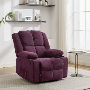 Manual Recliner Chair,Ergonomic Overstuffed Breathable Fabric Reclining Chair with Side Pockets - 1 of 4