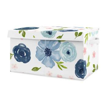 Sweet Jojo Designs Girl Fabric Storage Toy Bin Watercolor Floral Blue Pink and Grey