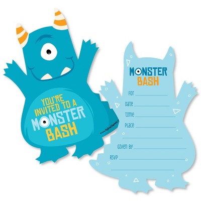 Big Dot of Happiness Monster Bash - Shaped Fill-in Invites - Little Monster Birthday Party or Baby Shower Invitation Cards with Envelopes - Set of 12