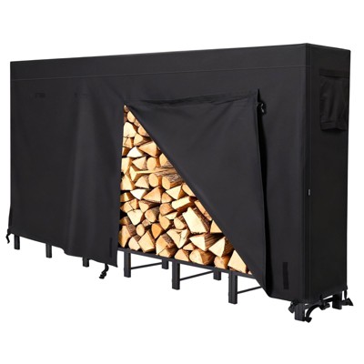 Karl Home | Black Iron Firewood Rack with Weather-Resistant Cover