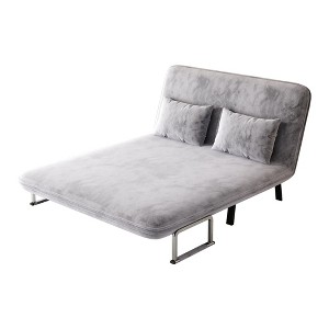 TiramisuBest 55" 3-in-1 Velvet Convertible Sleeper Sofa Bed w/Adjustable Backrest & Pillow,Chaise to Twin Bed for Home Office (Light Gray) - 1 of 4