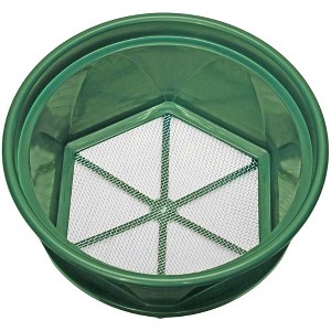 Sluice Fox 13 1/4 inch gold classifier prospecting pan - stainless steel mesh sifting pan fits atop 5 gallon bucket; mealworm strainer - 1 of 2