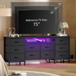 63" Long Dresser for Bedroom with 10 Fabric Drawers, Entertainment Center TV Stand 65"-75" TV, Dresser with Power Outlet & LED Light Storage Drawers - 1 of 4