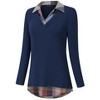 WhizMax Women's Long Sleeve Contrast Collared Shirts Patchwork Work Blouse Tunics Tops - image 2 of 4