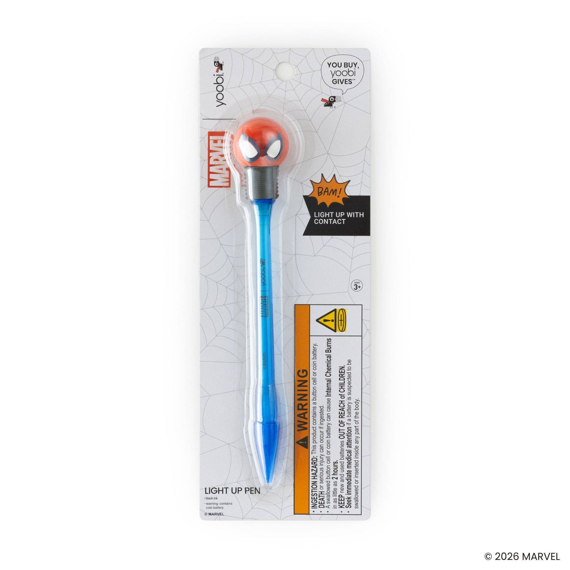 Yoobi Marvel Novelty Ballpoint Pen Light Up Spider-Man