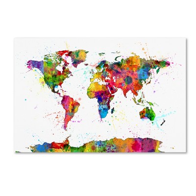 Michael Tompsett Colorful World Map Watercolor Canvas Art 22'' x 32''