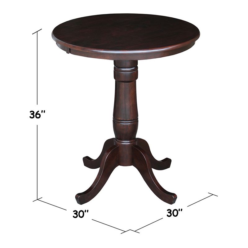 30" Round Top Pedestal Height Table Dark Brown - International Concepts, 3 of 6