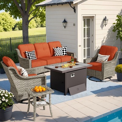 XIZZI OUTDOOR SWIVEL ROCKER SETS: 3-PC Rocker + Modular Sofa & Fire Pit Options - All-Weather Fabric, 8 Color Choices for Patio, Garden, Poolside