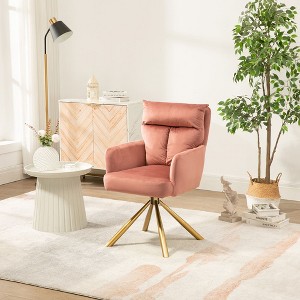 Mid Century Modern Accent Chair, Accent Chair With Metal Frame And Legs, Curved Backrest, High-density Sponge - 1 of 4