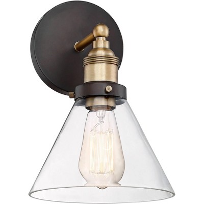 360 Lighting Industrial Wall Light Sconce LED Edison Black Brass Hardwired 10 3/4" High Fixture Clear Glass for Bedroom Bathroom