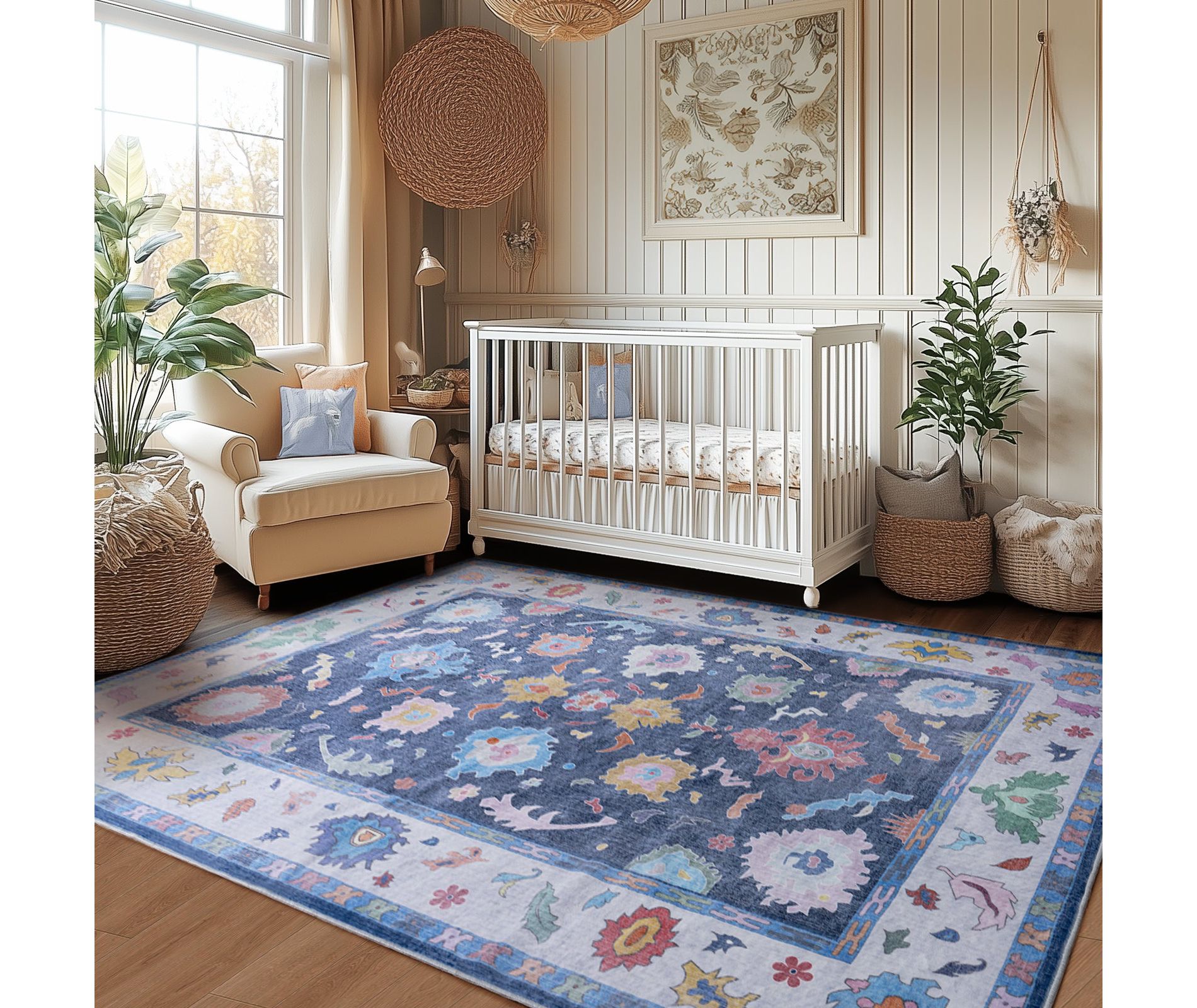 Modern Oushak Area Rug for Bedroom, Soft Washable Non-Slip Carpet, Low Pile Area Rugs for Living Room Dorm Nursery