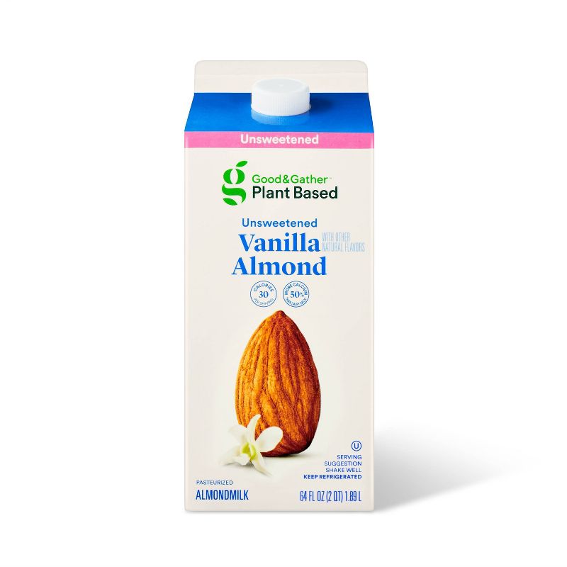 Plant Based Unsweetened Vanilla Almond Milk - 0.5gal - Good &#38; Gather&#8482;, 1 of 5