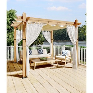 TROPOW  Outdoor Aluminum Pergola, Heavy-Duty Woodgrain Patio Pergola with Retractable Canopy Sun Shade & Side Mesh Curtain, Metal Gazebo - 1 of 4