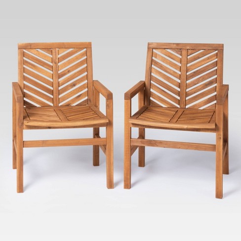 Acacia Wood Outdoor Patio Chairs with Cushions, set of 2 - Midland 