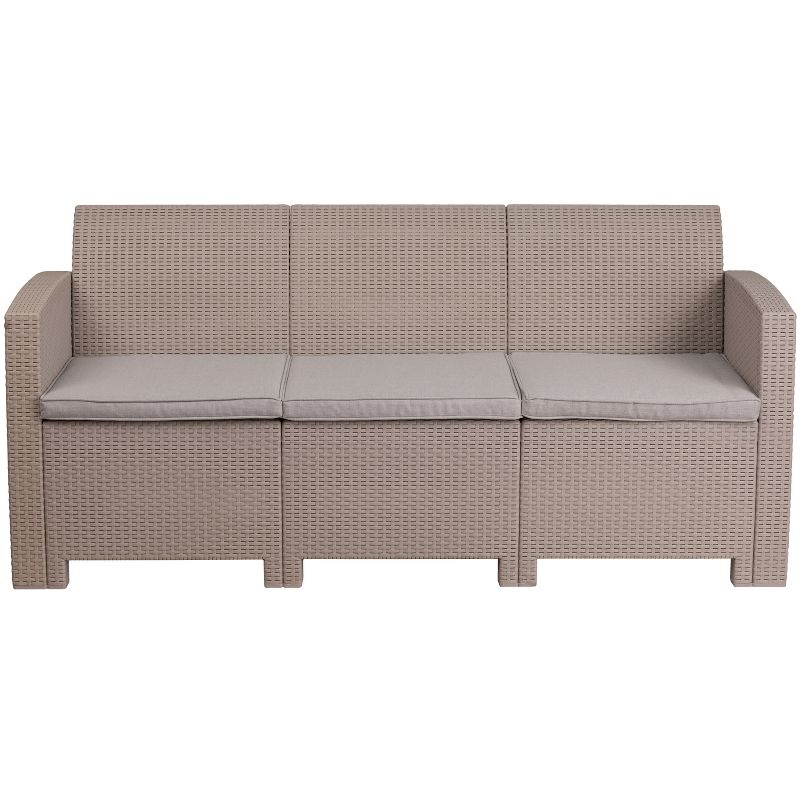 Merrick Lane Outdoor Furniture Resin Sofa Faux Rattan Wicker Pattern Patio 3-Seat Sofa With All-Weather Cushions, 5 of 17