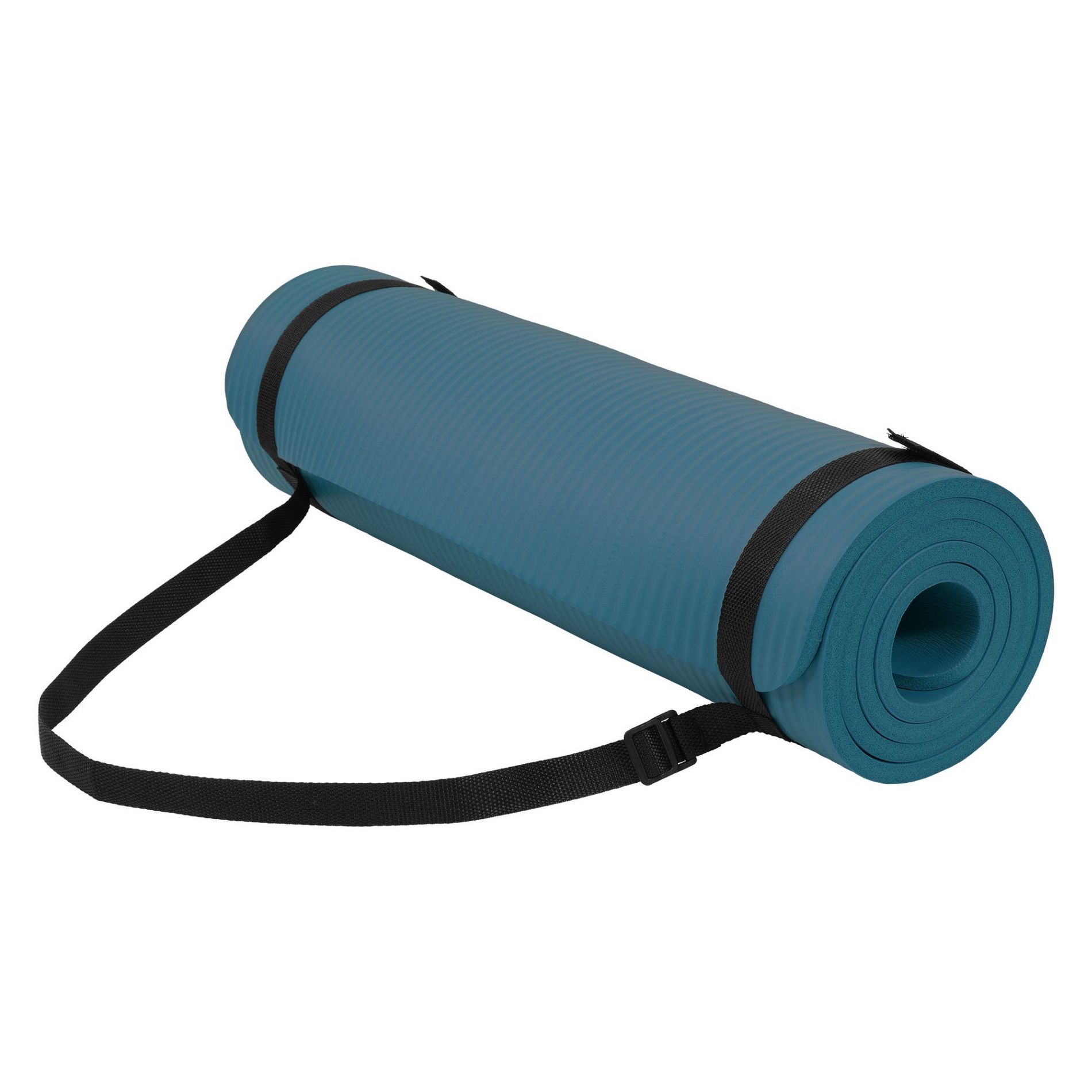 Fitvids 1/2-Inch Thick High Density Foam Exercise Yoga Mat with Carrying Strap, For Cushioning The Body Against Hard Floors, Navy Blue
