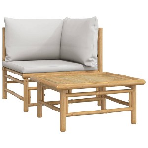 vidaXL Patio Furniture Set 2-Piece Lounge Set - Bamboo, Light Gray Cushions, Coffee Table - Outdoor/Garden/Patio/Deck - 25.6"x21.7"x11.8" - 1 of 4