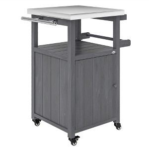 Outdoor Grill Cart with Stainless Steel Top, Solid Wood Outdoor Kitchen Island with Wheels, Integrated Hole - 1 of 4