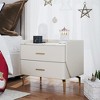 POVISON 20.87-Inch Beige Nightstand with 2 Drawers, Wood Bedside Table,Sintered Stone Tabletop, MDF, Stainless Steel Legs - 3 of 4