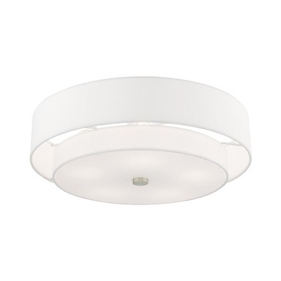 Meridian Brushed Nickel 5-Light Indoor Drum Flush Mount with Off-White Shade