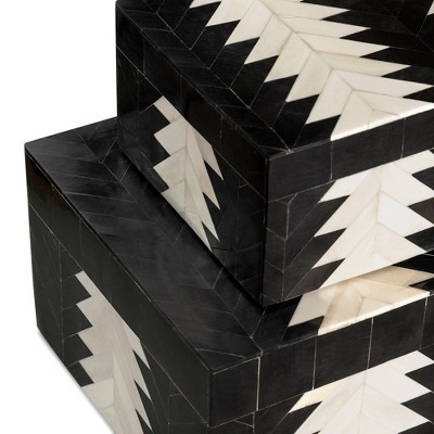 Venota Black and Ivory Decorative Boxes, Set of 2
