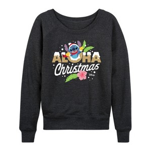 Women's - Lilo and Stitch - Aloha Christmas Lightweight French Terry Wide Neck Long Sleeve Graphic Shirt - 1 of 4