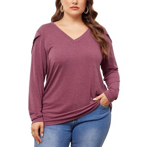 Agnes Orinda Women's Plus Size V Neck Long Sleeve Casual Blouses - 1 of 4