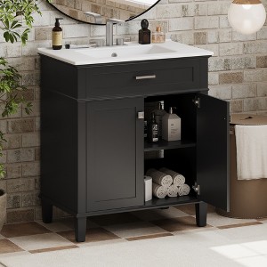 KWPZQEB 30" Bathroom Vanity with Ceramic Sink, Free Standing Cabinet with Adjustable Shelf & Soft Close Door, Easy Assembly - 1 of 4