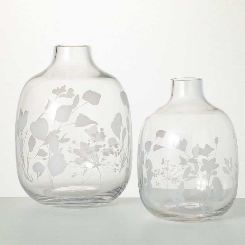 Sullivans 7.5" & 9" Etched Vase - Set of 2, Clear, 1 of 6
