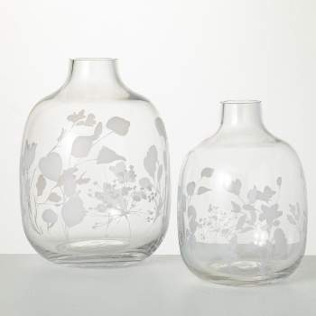Sullivans 7.5" & 9" Etched Vase - Set of 2, Clear