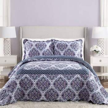 Full/Queen Regal Rosette Reversible Bedspread Purple - Vera Bradley