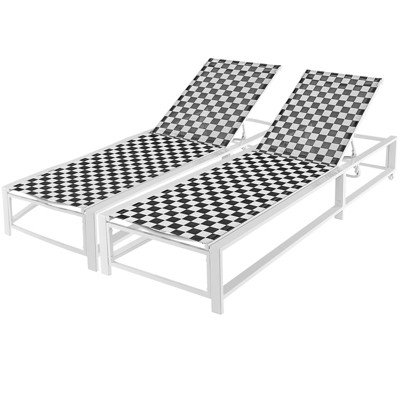 Tangkula 2PCS Patio Chaise Lounge Chair Outdoor Aluminum Adjustable 5-Position Recliner with Wheel for Garden Yard Pool
