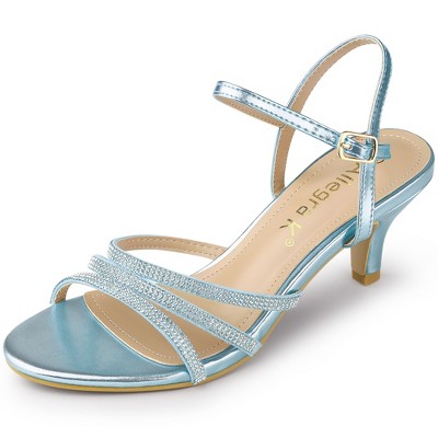 Allegra K Women's Ankle Strap Open Toe Rhinestone Kitten Heel Sandals