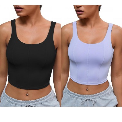 INSPIRE CHIC 2 Pcs Women's U Back Longline Padded Sports Bra Cami Crop Workout Fitness Tank Top with Built-in Bras