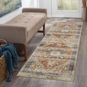 Living Room Rug, 2'x6' Washable Vintage Rug, Stain-Resistant with Non-Slip Backing, Soft and Ideal for Nursery or Apartment, Brown - 1 of 4